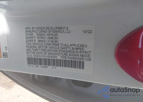 2022 Honda Accord Sport Special Edition из США, поврежденный, VIN 1HGCV1F41NA092530